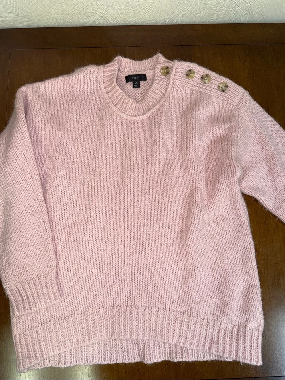 J. Crew Alpaca Blend Sweater With Shoulder Buttons Size XS Light Pink